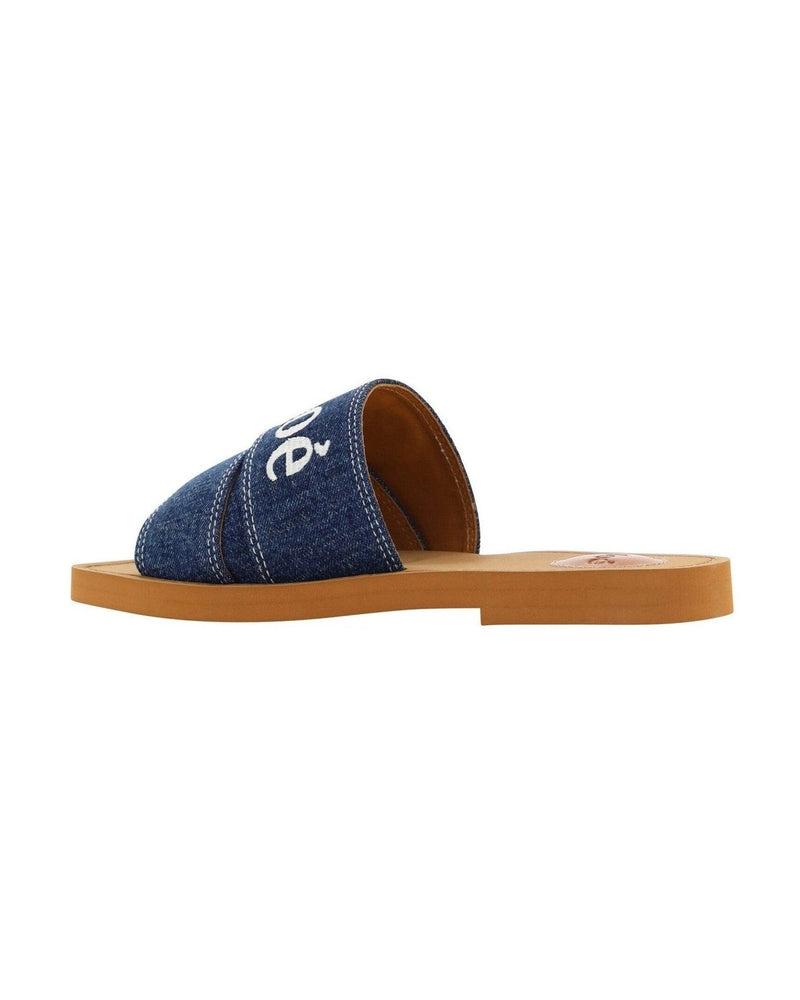 Chloé Blue Cotton Sumptuous Woody Slide Sandals In Denim Glam Steals
