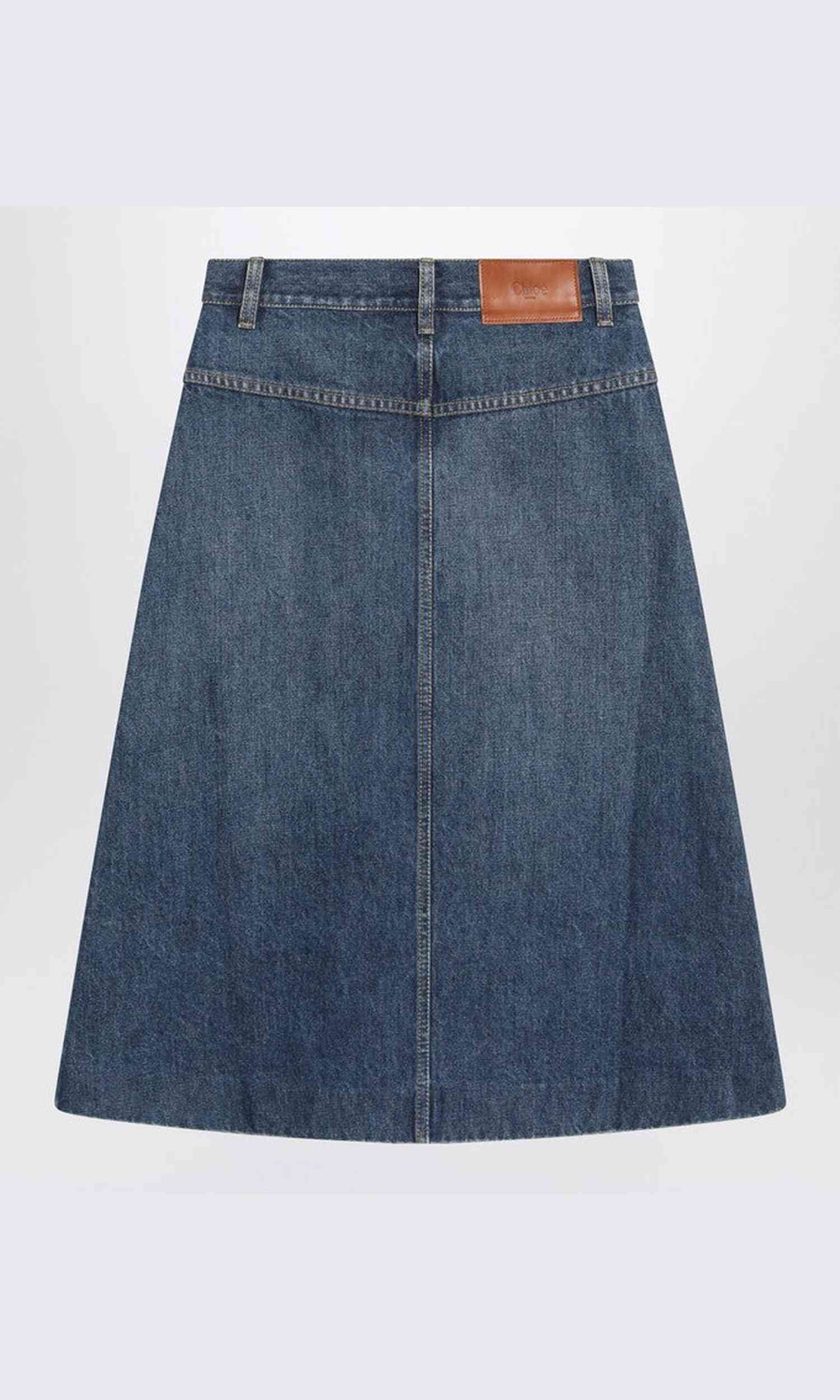 Chloé Blue Denim Knee Length Skirt in Washed Glam Steals