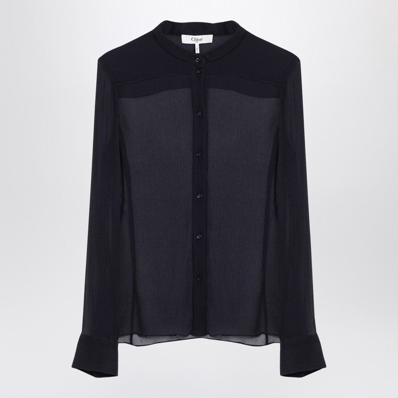 Chloé Blue Silk Transparent Blouse Glam Steals