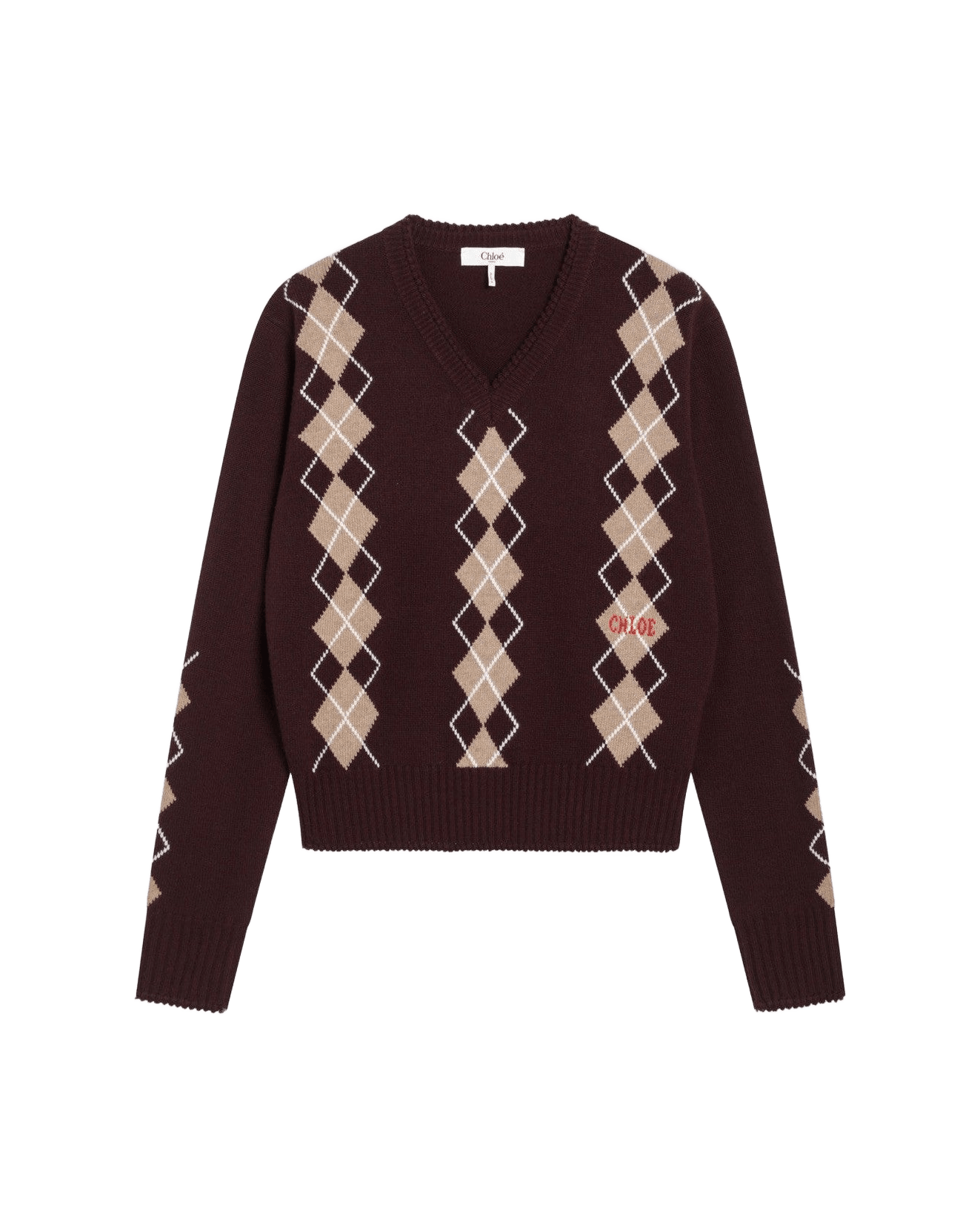 Chloé Bordeaux diamond-pattern wool sweater Glam Steals