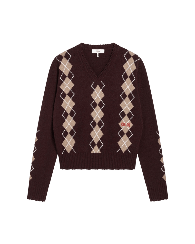 Chloé Bordeaux diamond-pattern wool sweater Glam Steals
