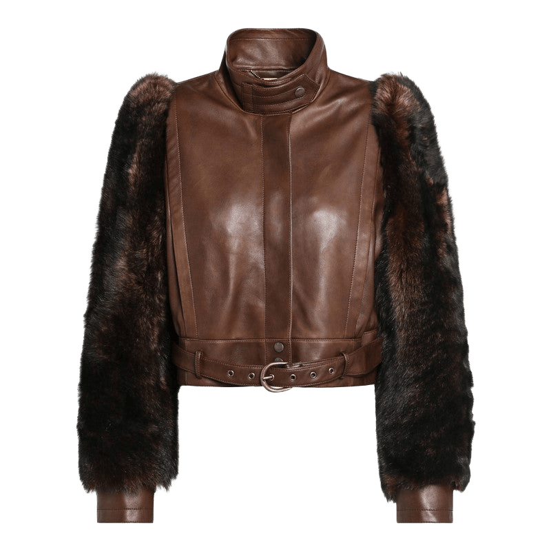 Chloé Brown Leather Cropped and Shearling Jacket Glam Steals