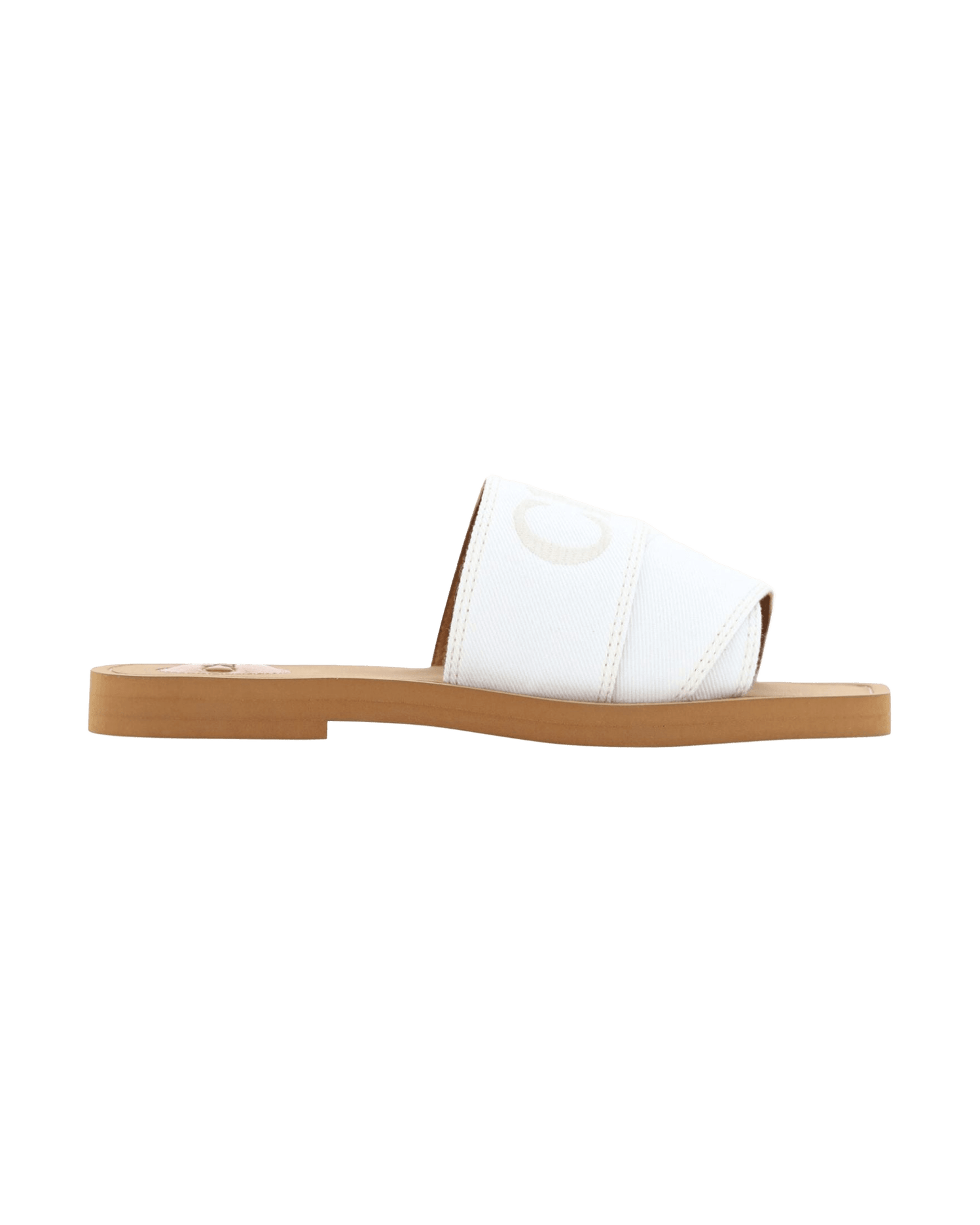 Chloé Elegant White Cotton Slide Sandals Flats