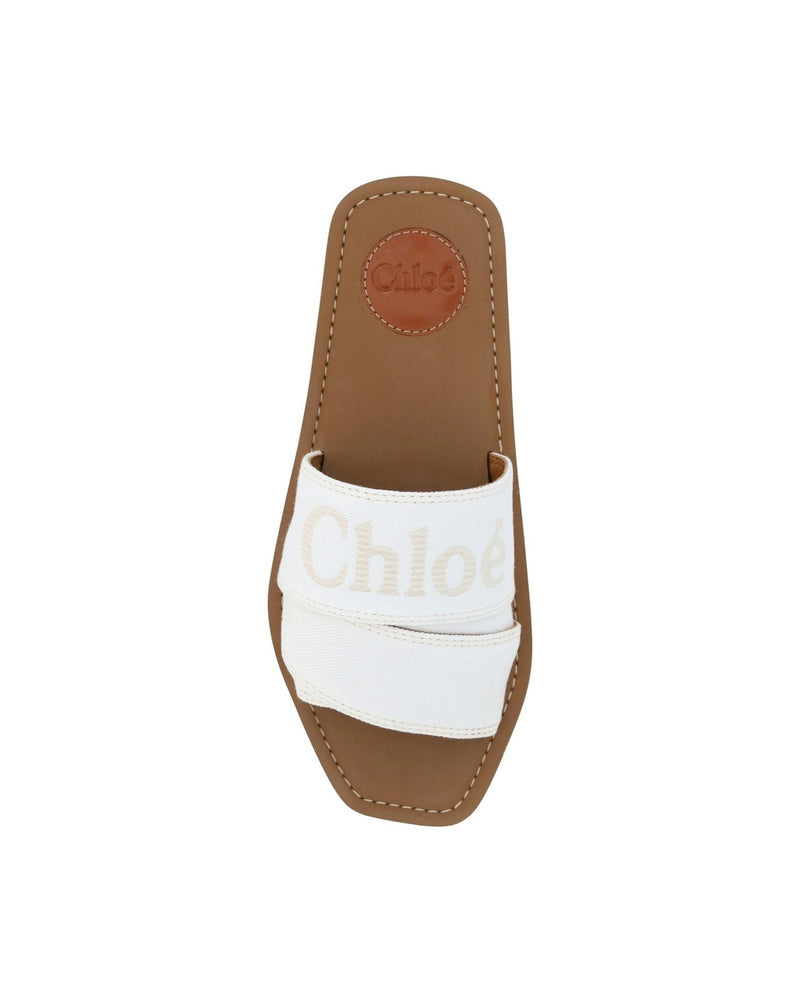 Chloé Elegant Cotton Slide White Sandals Glam Steals
