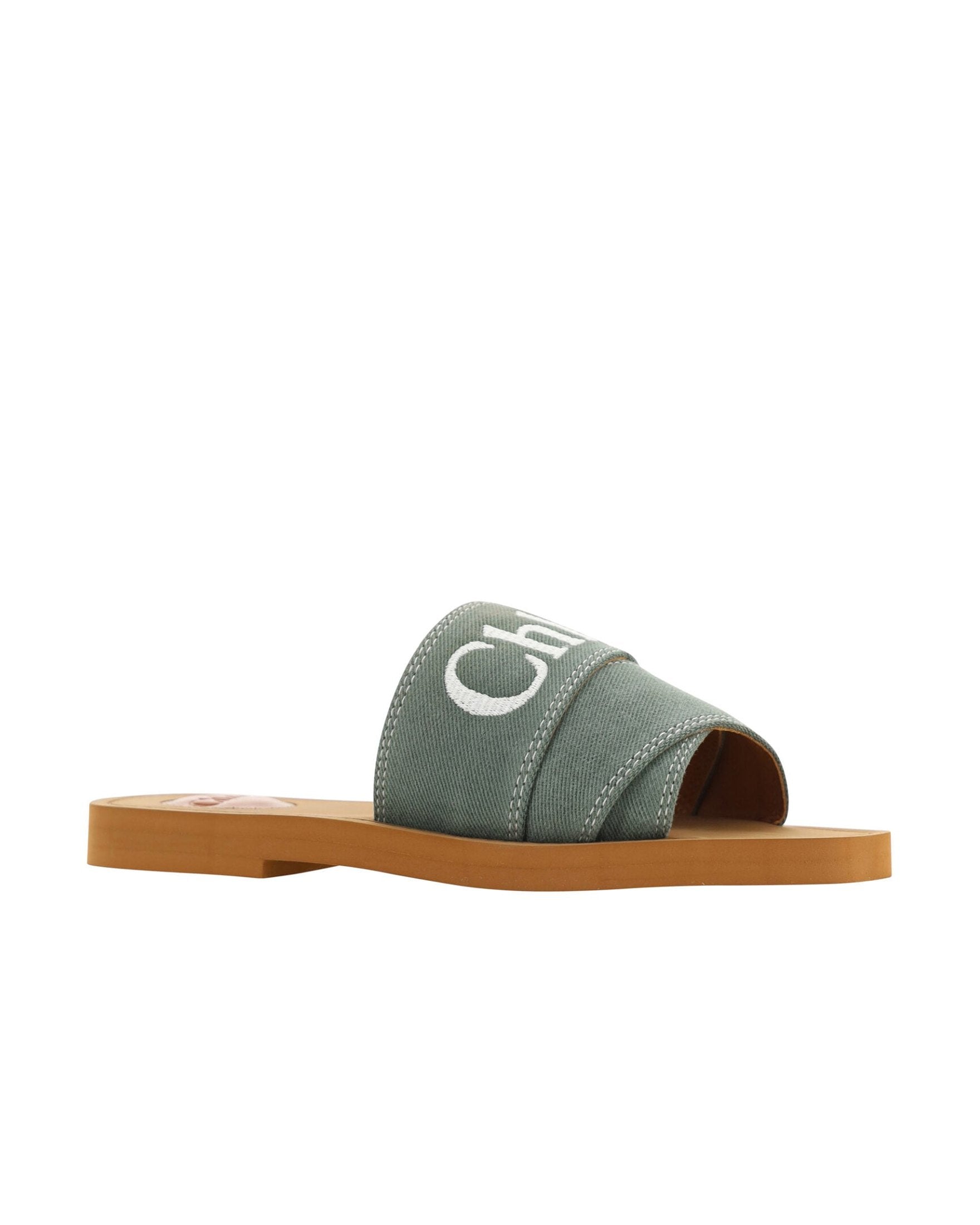 Chloé Green Cotton Elegant Forest Slides Glam Steals