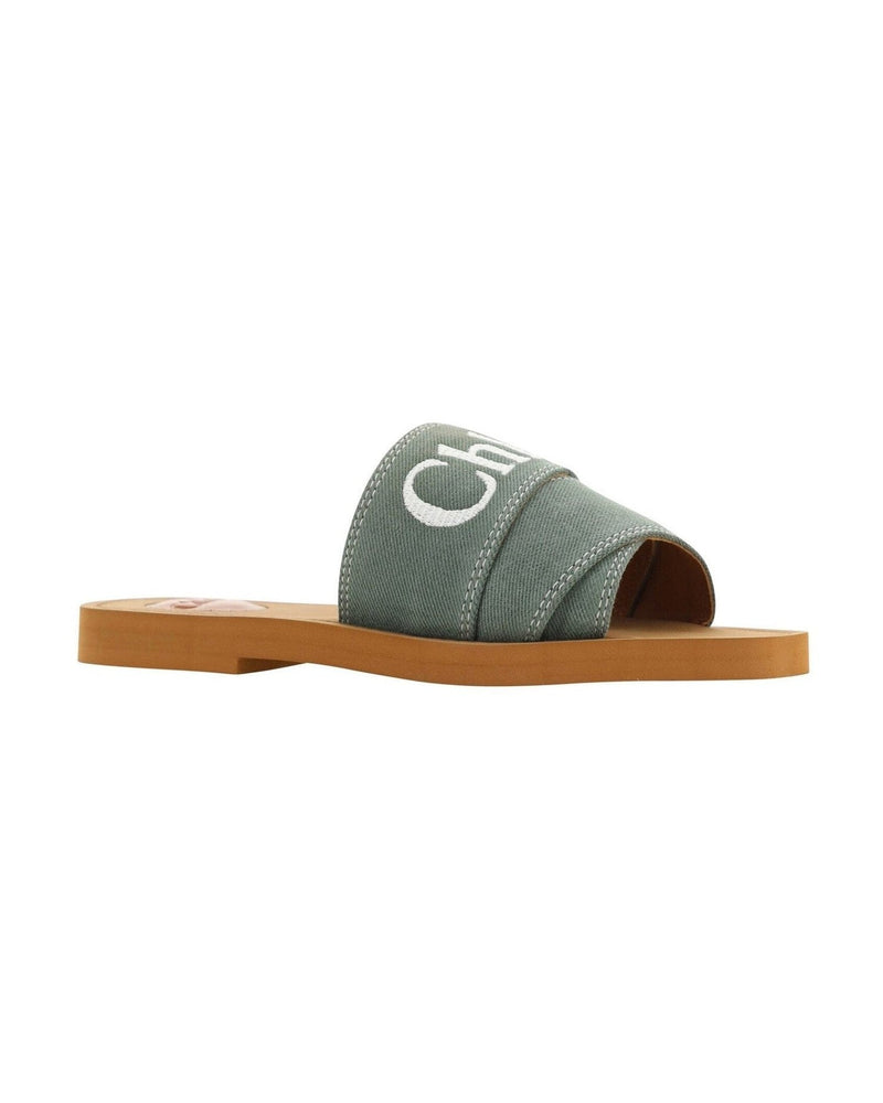 Chloé Green Cotton Elegant Forest Slides Glam Steals