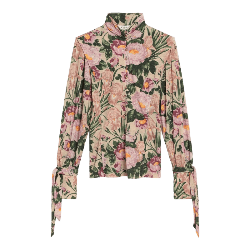Chloé Jersey Turtleneck Wool Sweater with Floral Print Glam Steals