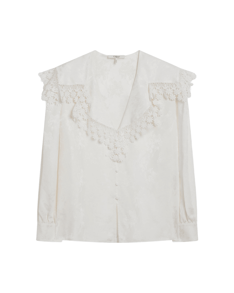 Chloé Lace Jacquard and Blouse with Oversized Collar Glam Steals