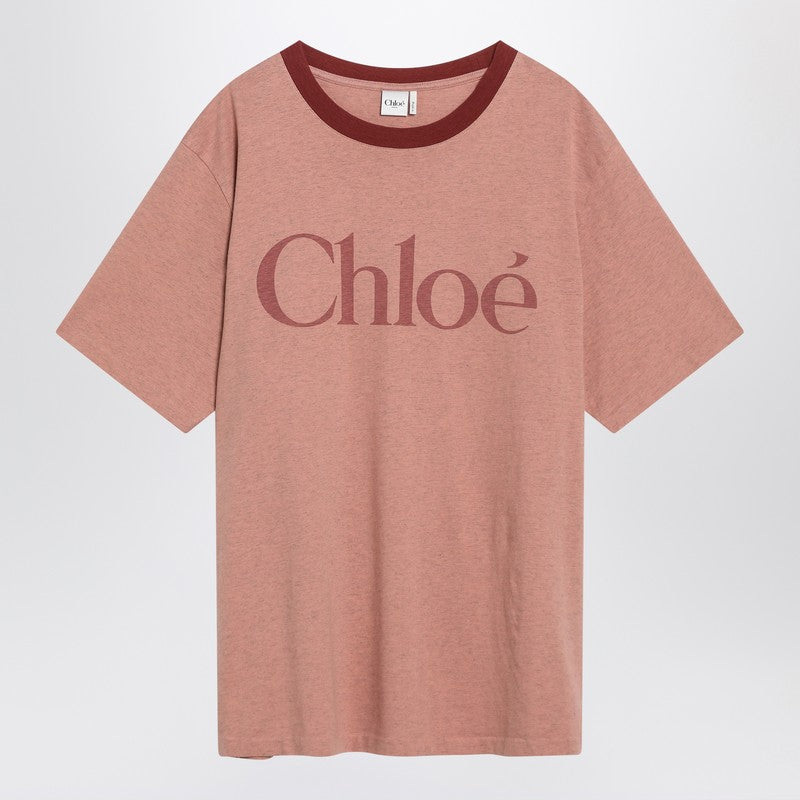 Chloé Pink Cotton T-shirt with Logo Glam Steals
