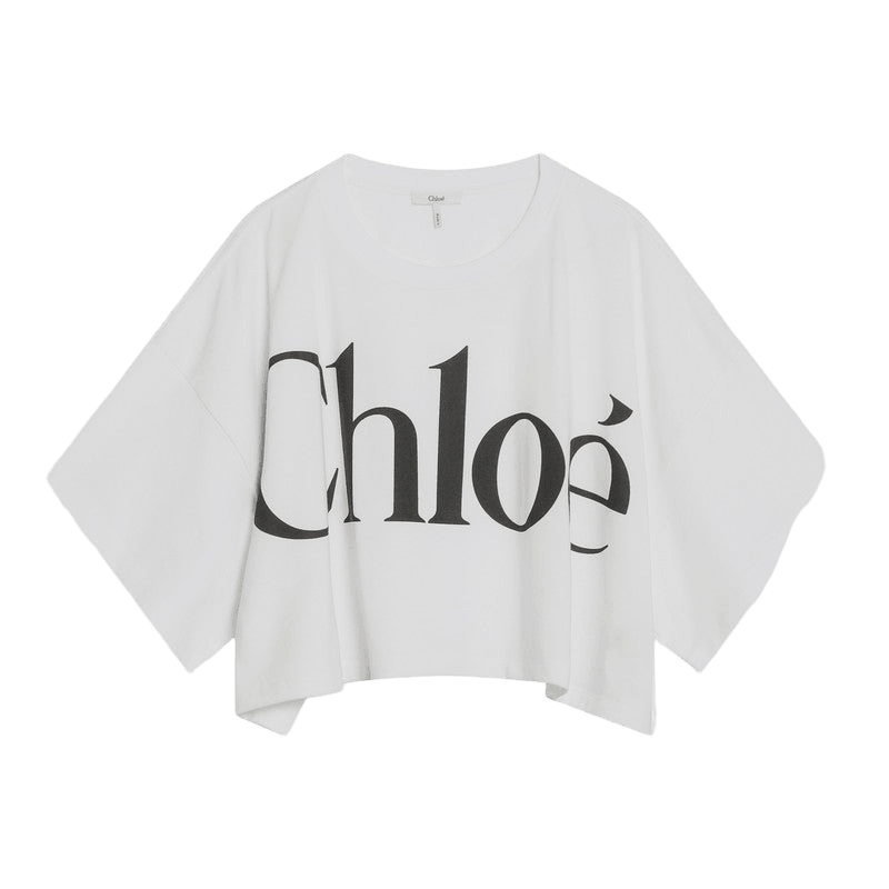 Chloé White Boxy T-shirt with Logo Print Glam Steals