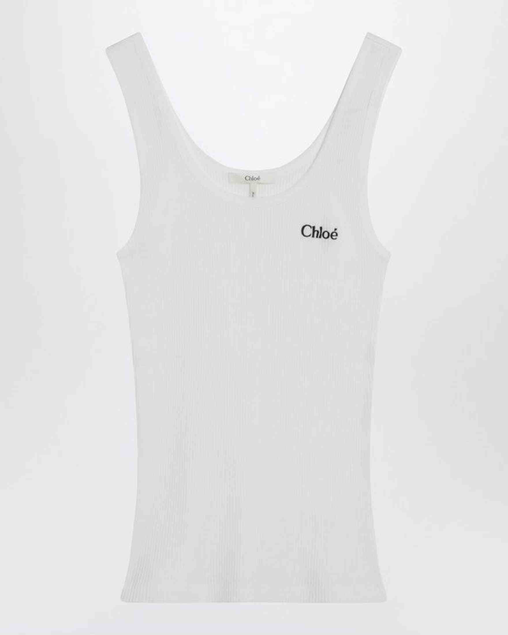 Chloé White Ribbed Tank Top with Logo Glam Steals