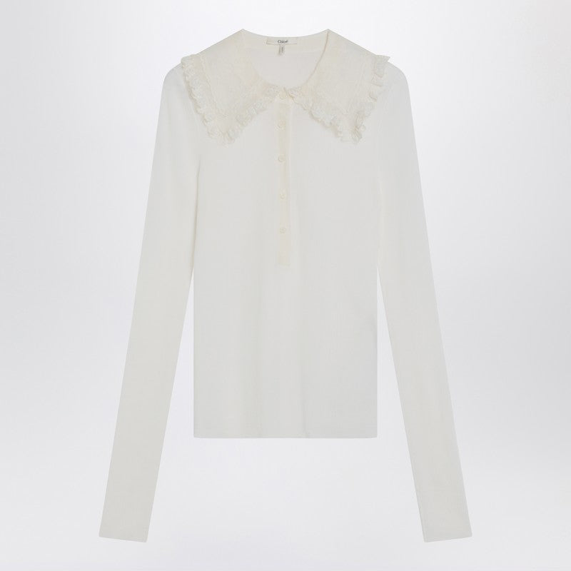 Chloé White Wool Henley Shirt in Knit Glam Steals