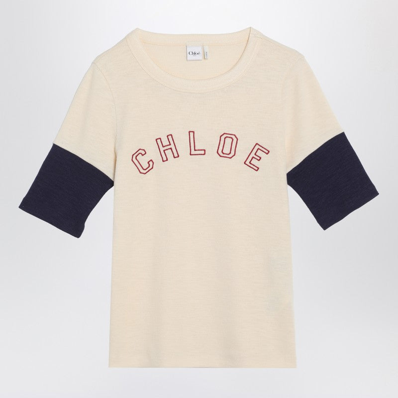 Chloé Wool and Cotton T-shirt with Logo Glam Steals