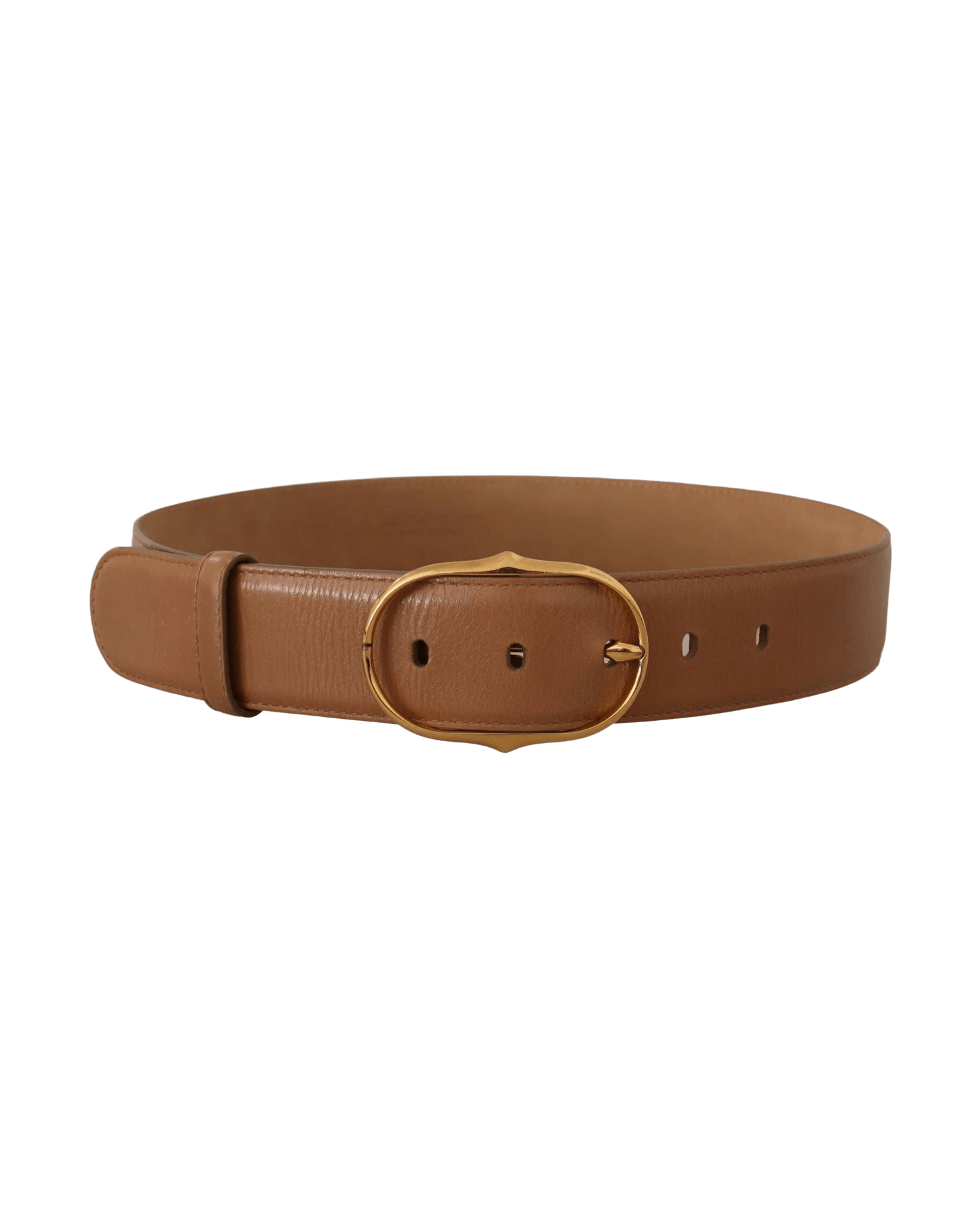 Costume National Brown Leather Gold Metal Oval Buckle Belt Glam Steals