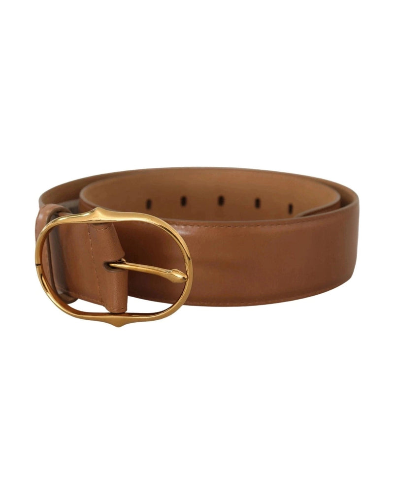 Costume National Brown Leather Gold Metal Oval Buckle Belt Glam Steals