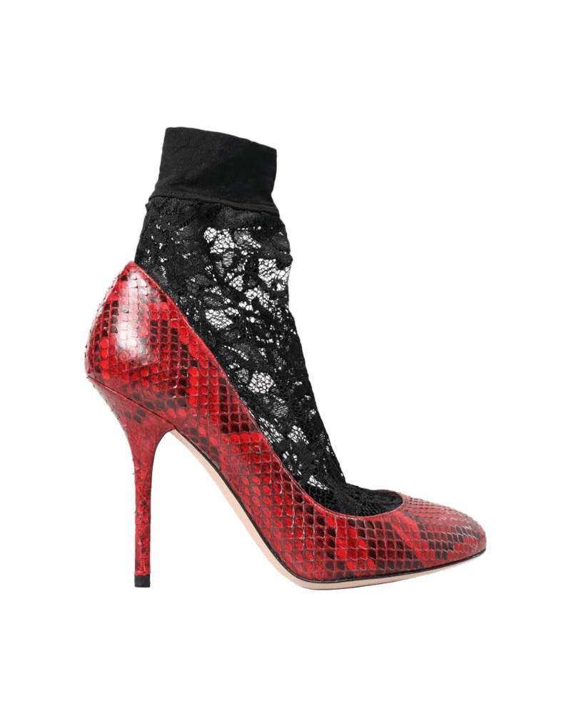 Dolce & Gabbana Almond Toe Snakeskin Pumps With Lace Red Socks Glam Steals