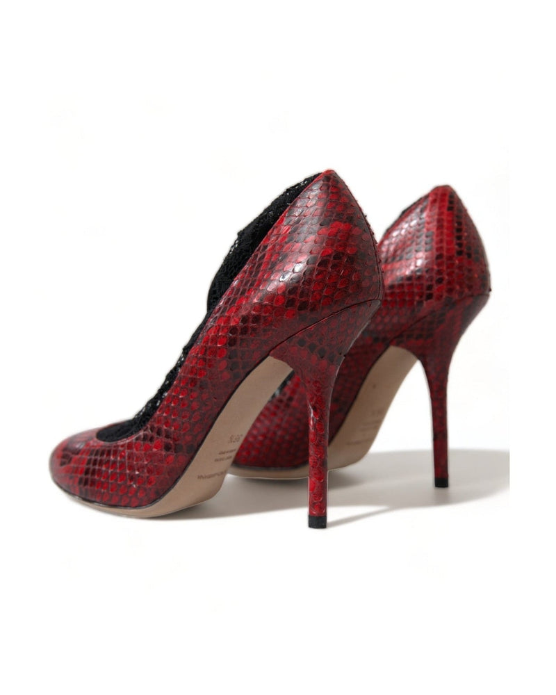 Dolce & Gabbana Almond Toe Snakeskin Pumps With Lace Red Socks Glam Steals
