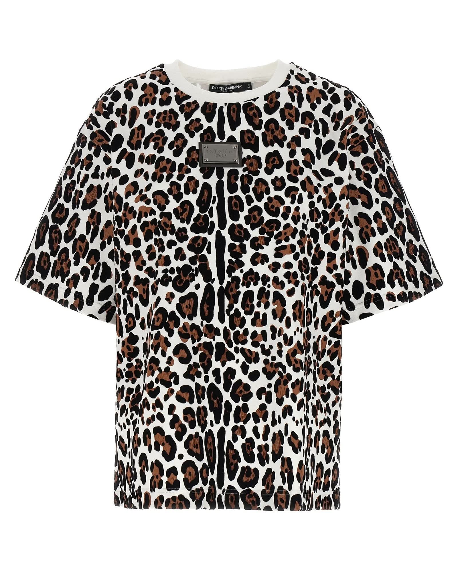 Dolce & Gabbana Animal Print Logo Plaque T-shirt Glam Steals