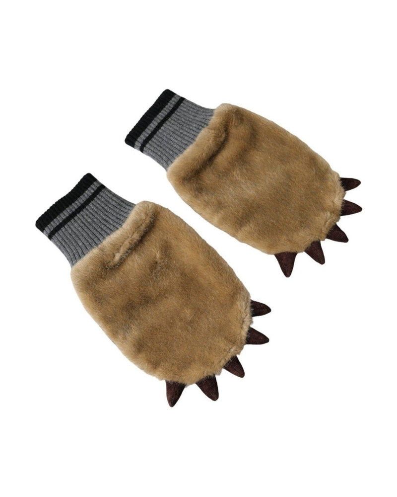 Dolce & Gabbana Acrylic Knitted Fur Wrist Mitten Beige Gloves Glam Steals