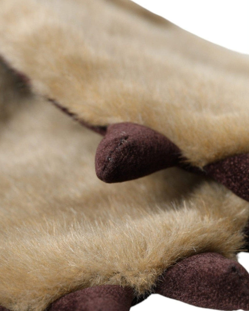 Dolce & Gabbana Acrylic Knitted Fur Wrist Mitten Beige Gloves Glam Steals