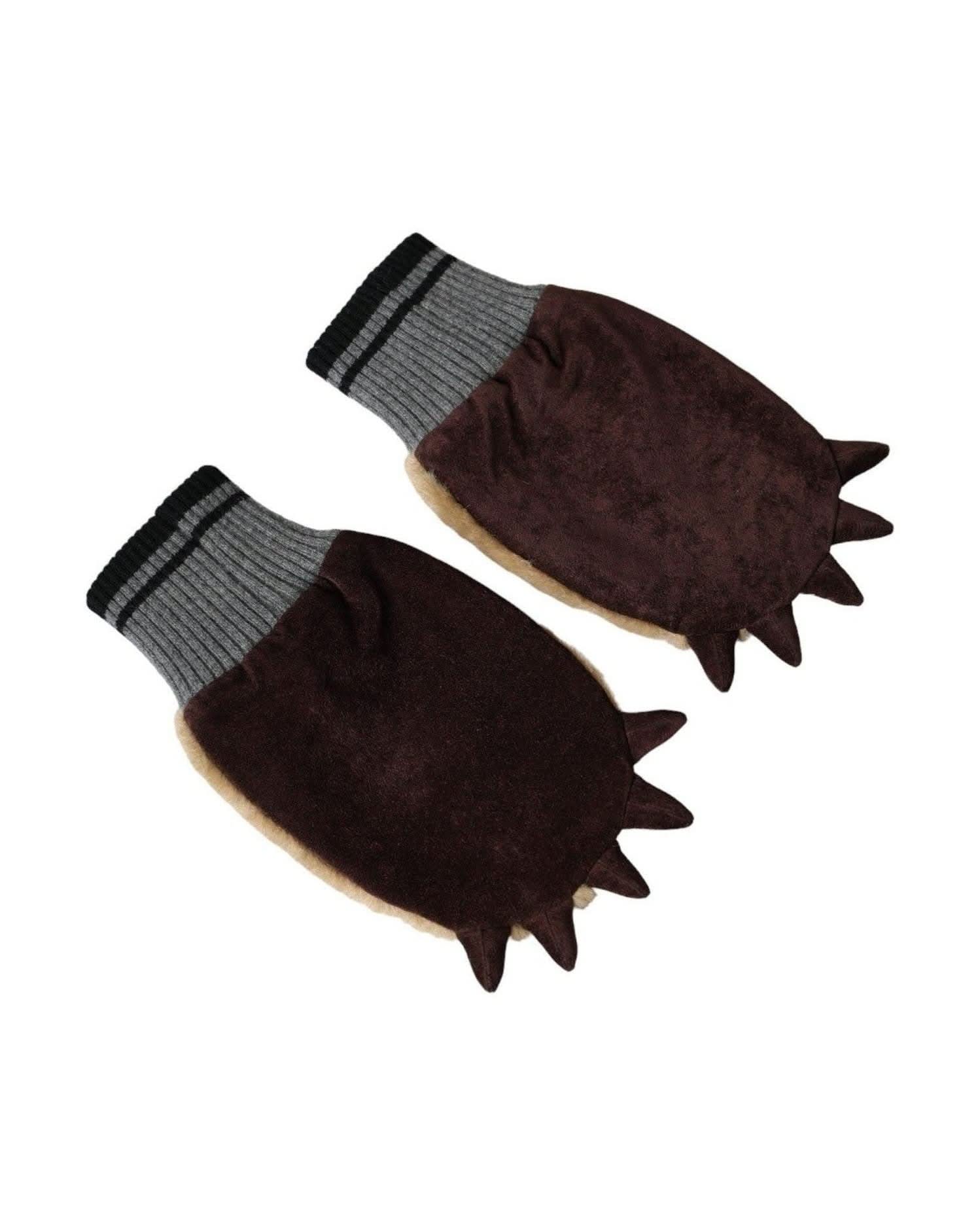 Dolce & Gabbana Beige Acrylic Knitted Fur Wrist Mitten Gloves Gloves & Mittens