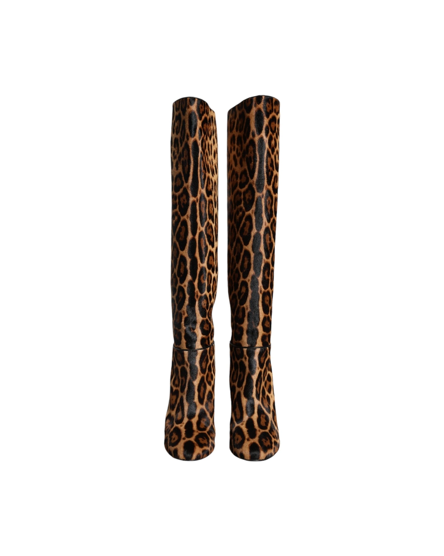 Dolce & Gabbana Beige Black Leopard Knee High Boots Shoes Glam Steals