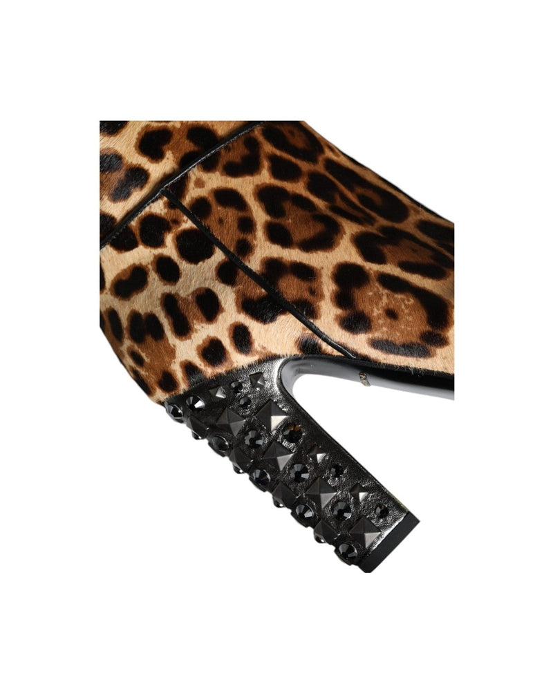 Dolce & Gabbana Beige Black Leopard Knee High Boots Shoes Glam Steals