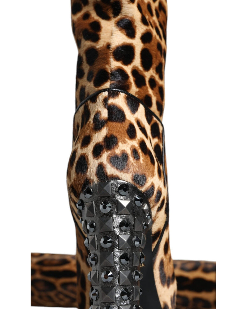 Dolce & Gabbana Beige Black Leopard Knee High Boots Shoes Glam Steals