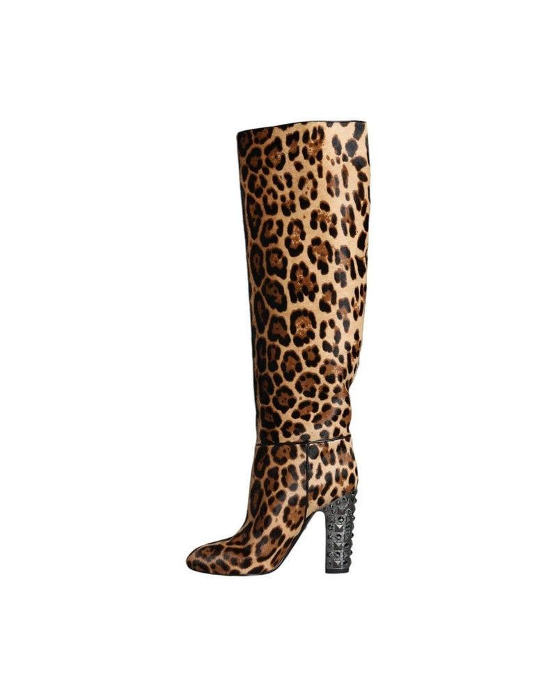 Dolce & Gabbana Beige Black Leopard Knee High Boots Shoes Glam Steals