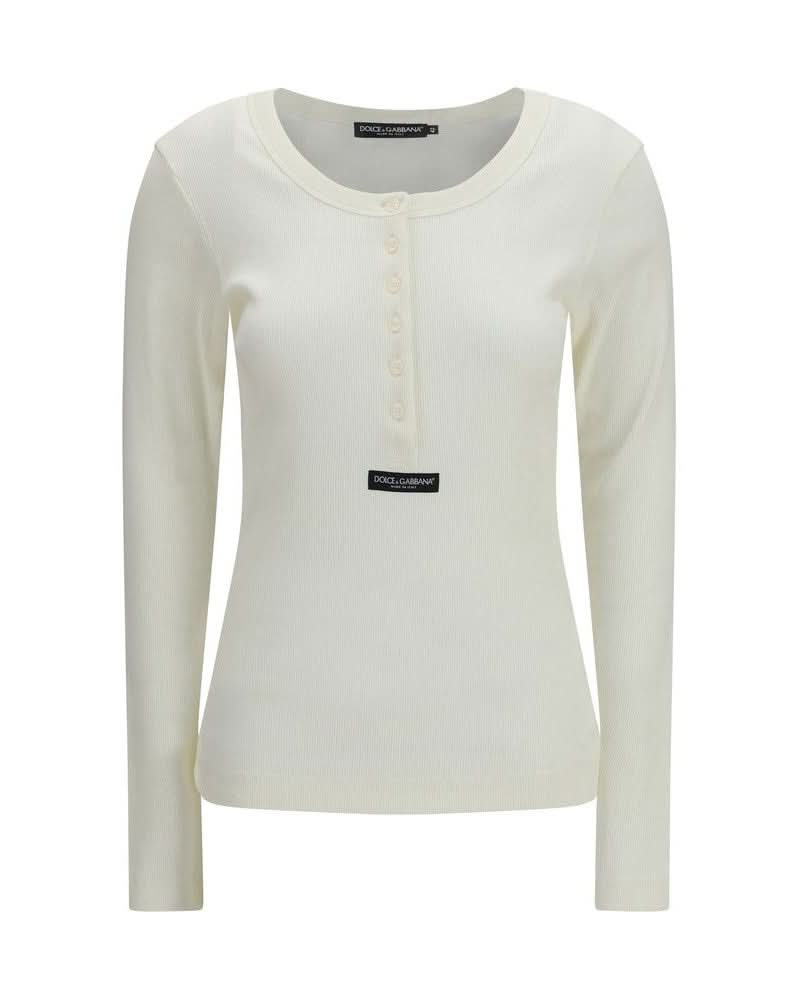 Dolce & Gabbana Beige Cotton Long Sleeve T-shirt Glam Steals