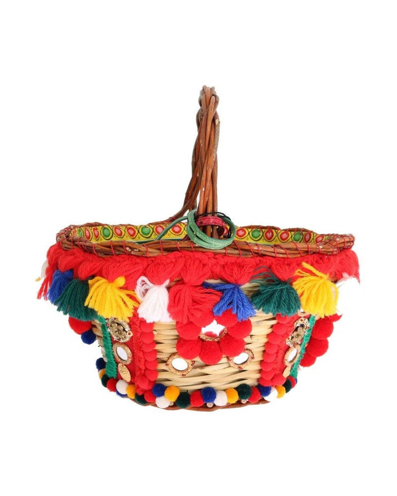 Dolce & Gabbana Beige Elegant Straw Exotic Skins Pom Tote Glam Steals