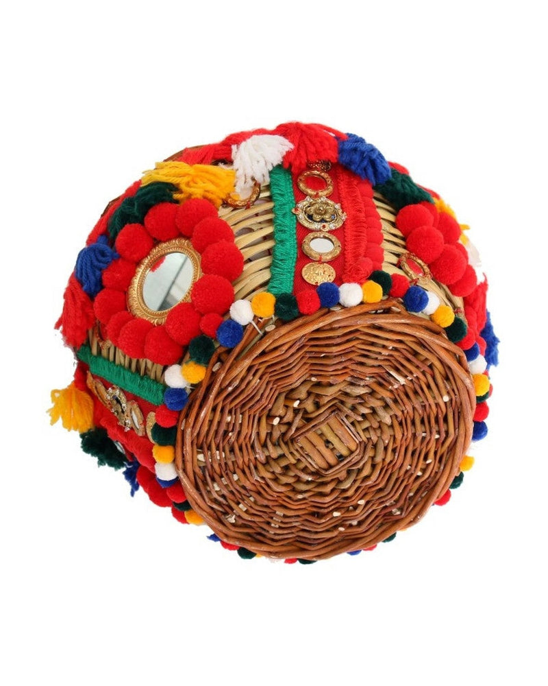 Dolce & Gabbana Beige Elegant Straw Exotic Skins Pom Tote Glam Steals