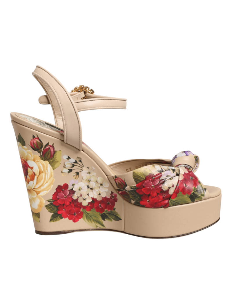 Dolce & Gabbana Beige Floral Ankle Strap Wedge Sandals Shoes Glam Steals