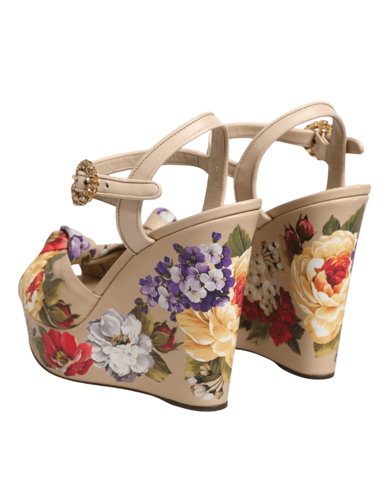 Dolce & Gabbana Beige Floral Ankle Strap Wedge Sandals Shoes Glam Steals