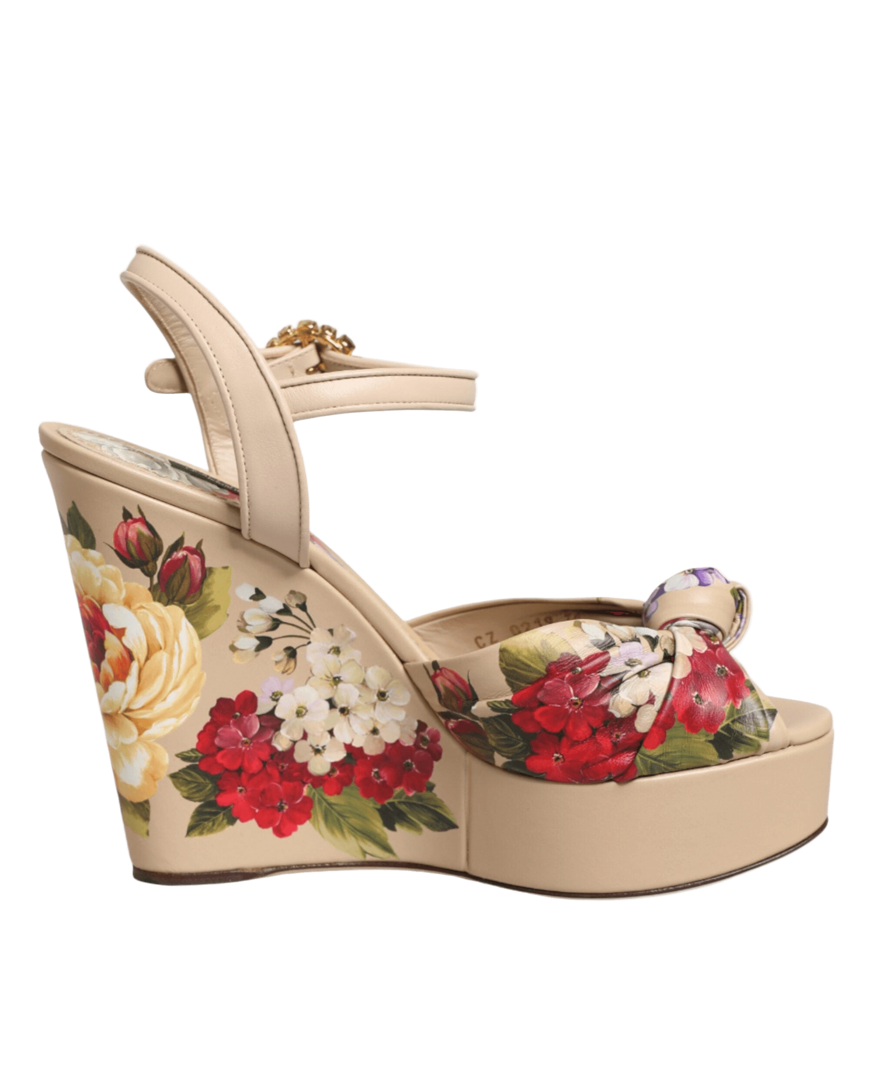 Dolce & Gabbana Beige Floral Ankle Strap Wedge Sandals Shoes Glam Steals