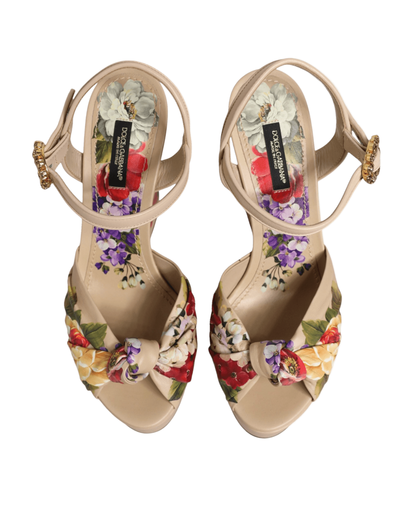 Dolce & Gabbana Beige Floral Ankle Strap Wedge Sandals Shoes Glam Steals