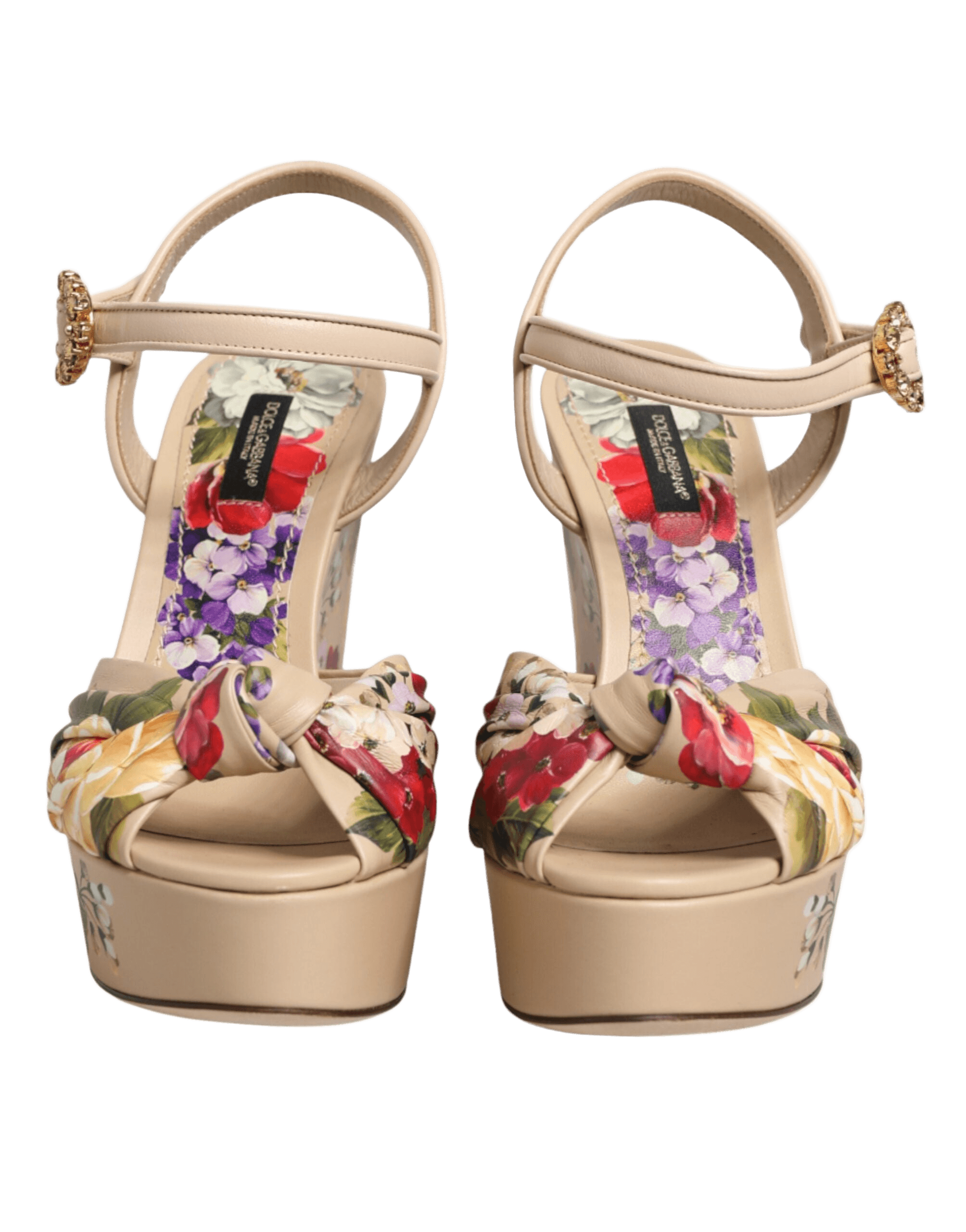 Dolce & Gabbana Beige Floral Ankle Strap Wedge Sandals Shoes Glam Steals