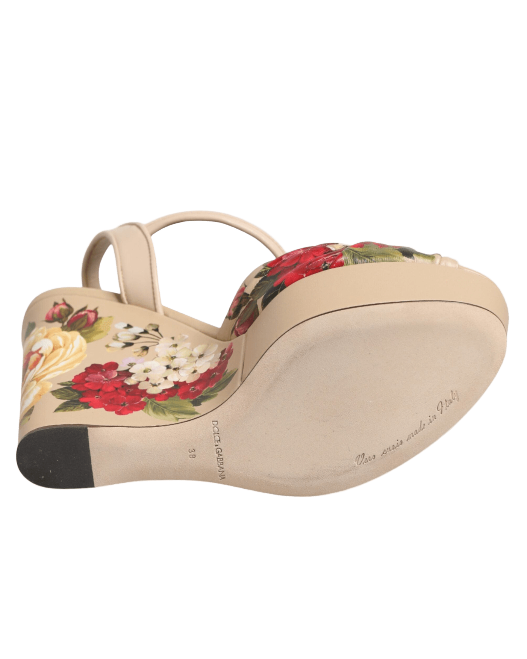 Dolce & Gabbana Beige Floral Ankle Strap Wedge Sandals Shoes Glam Steals