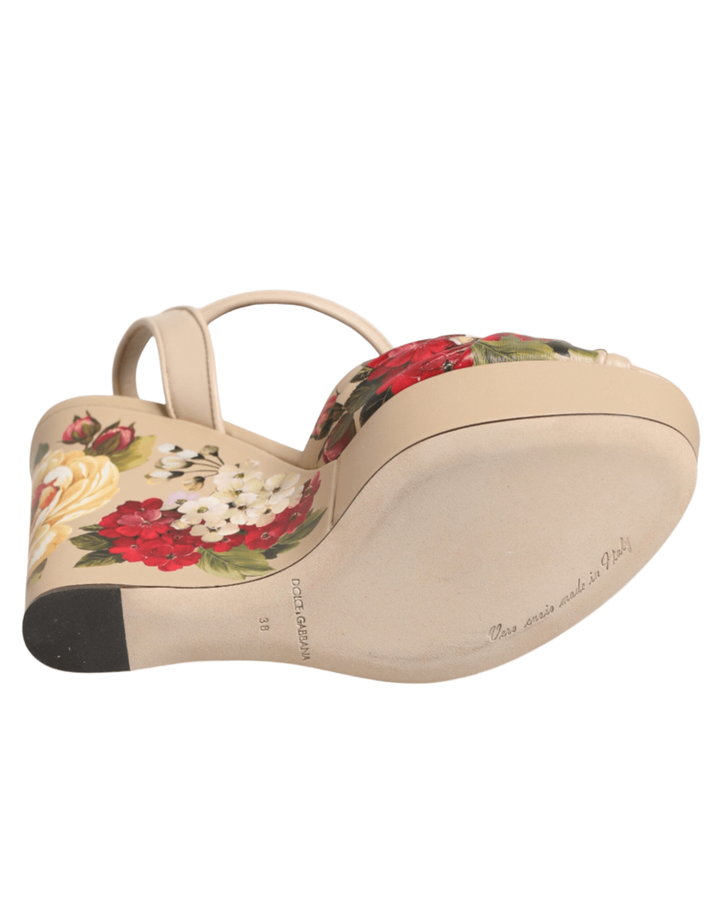 Dolce & Gabbana Beige Floral Ankle Strap Wedge Sandals Shoes Glam Steals