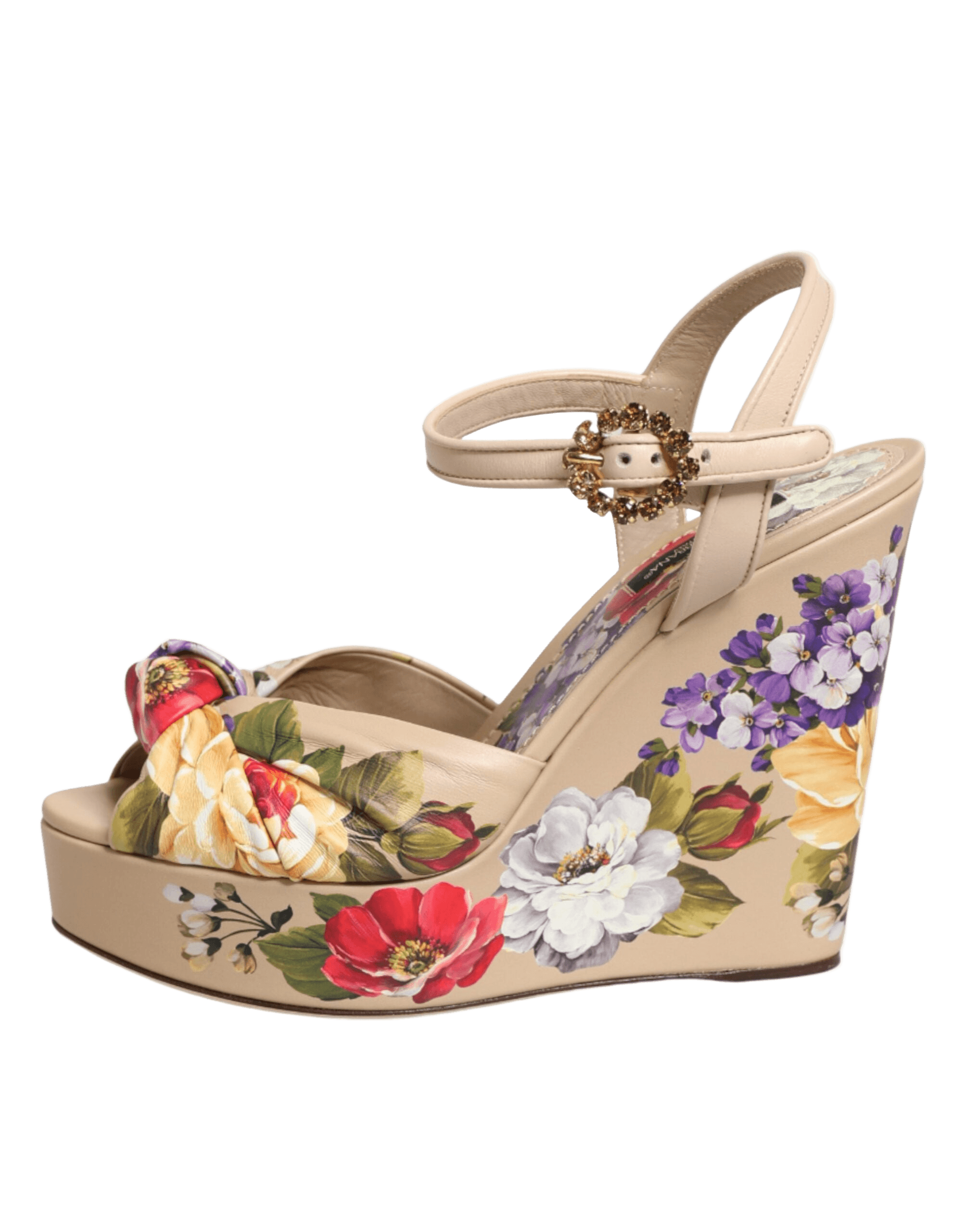 Dolce & Gabbana Beige Floral Ankle Strap Wedge Sandals Shoes Glam Steals