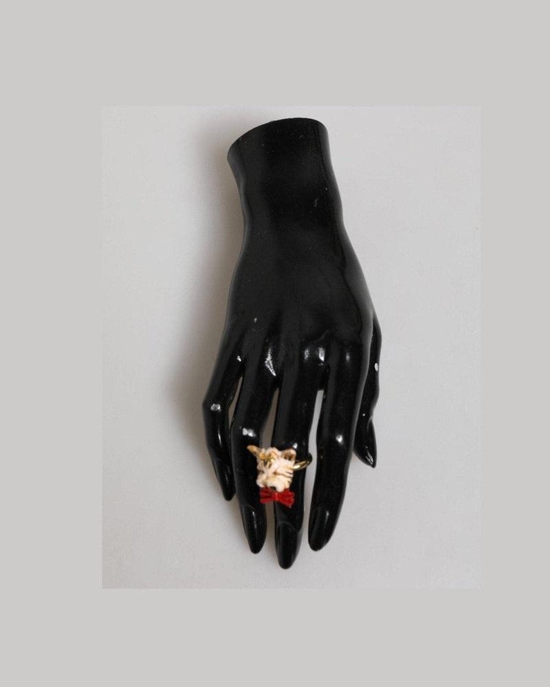 Dolce & Gabbana Beige Gold Brass Resin Dog Pet Accessory Ring Glam Steals