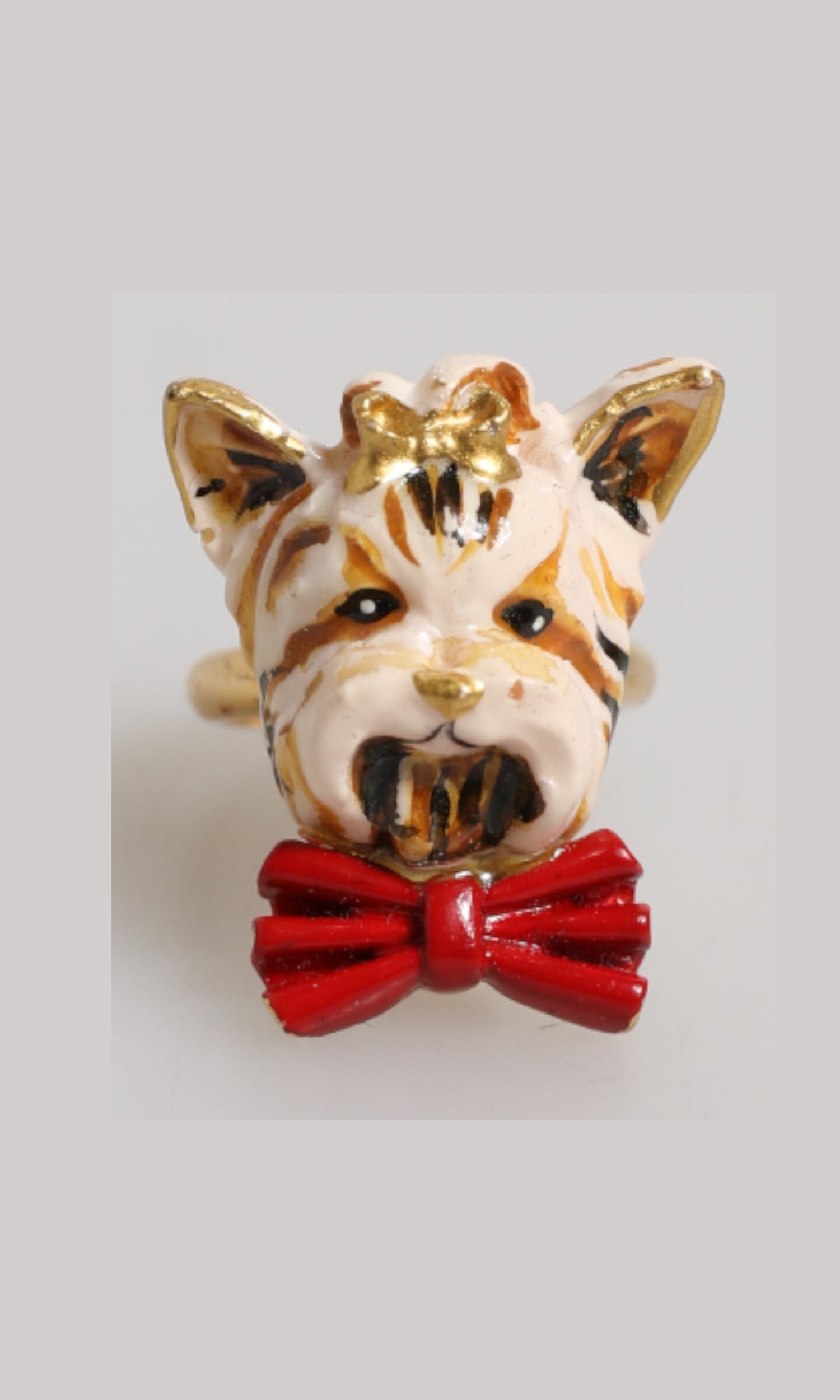 Dolce & Gabbana Beige Gold Brass Resin Dog Pet Accessory Ring Glam Steals