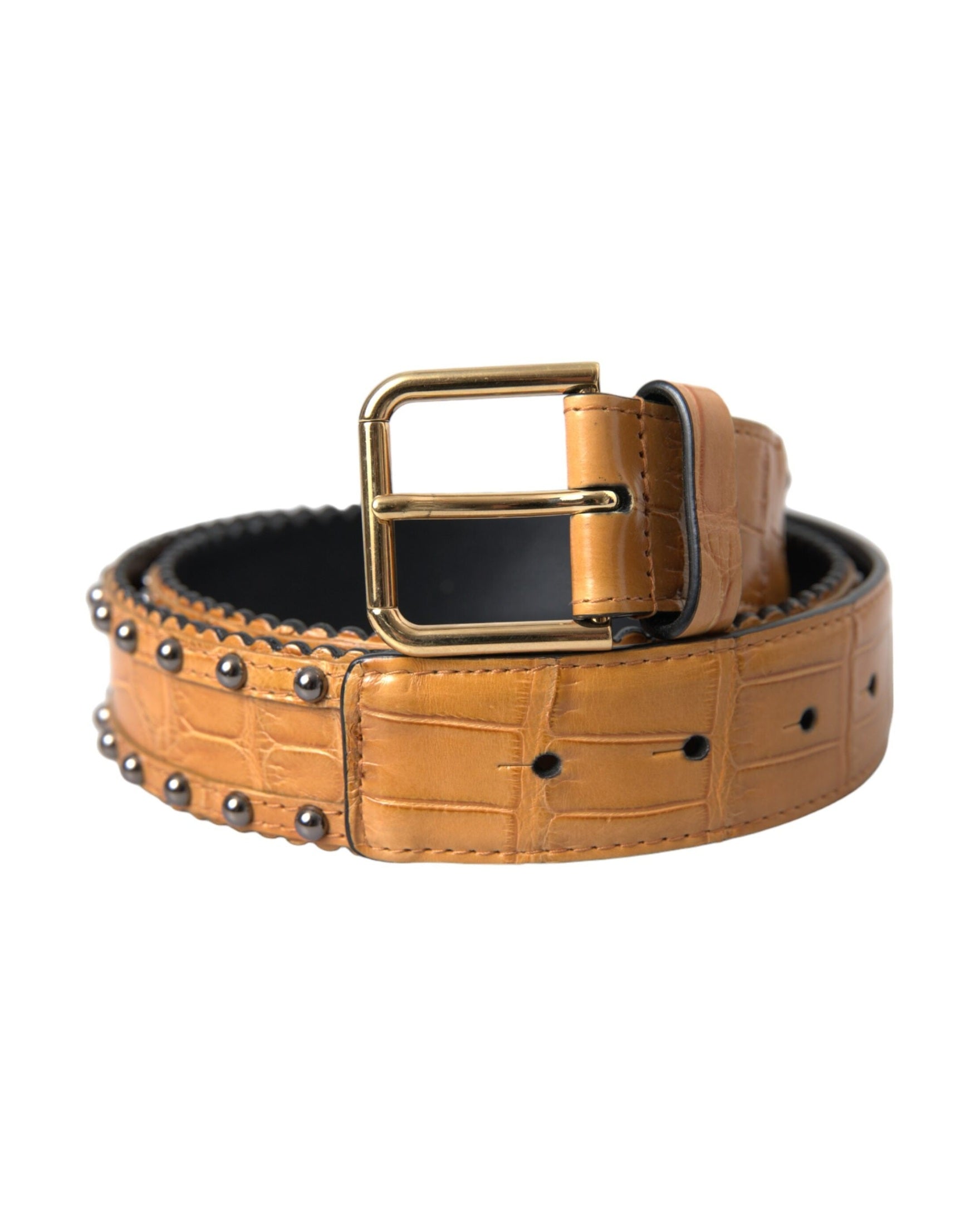 Dolce & Gabbana Beige Leather Alligator Studded Metal Buckle Belt Glam Steals