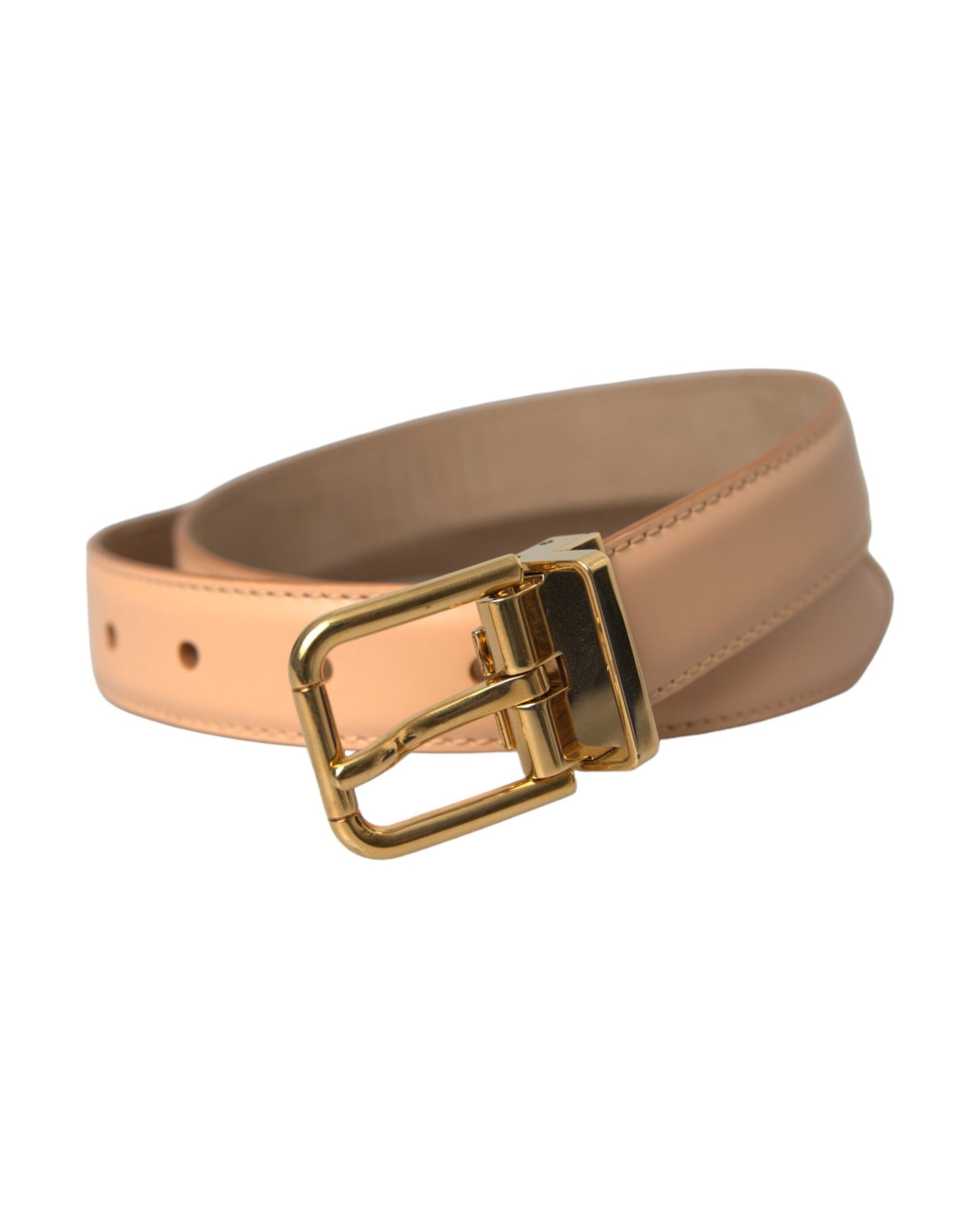 Dolce & Gabbana Beige Leather Calfskin Gold Metal Buckle Belt Glam Steals