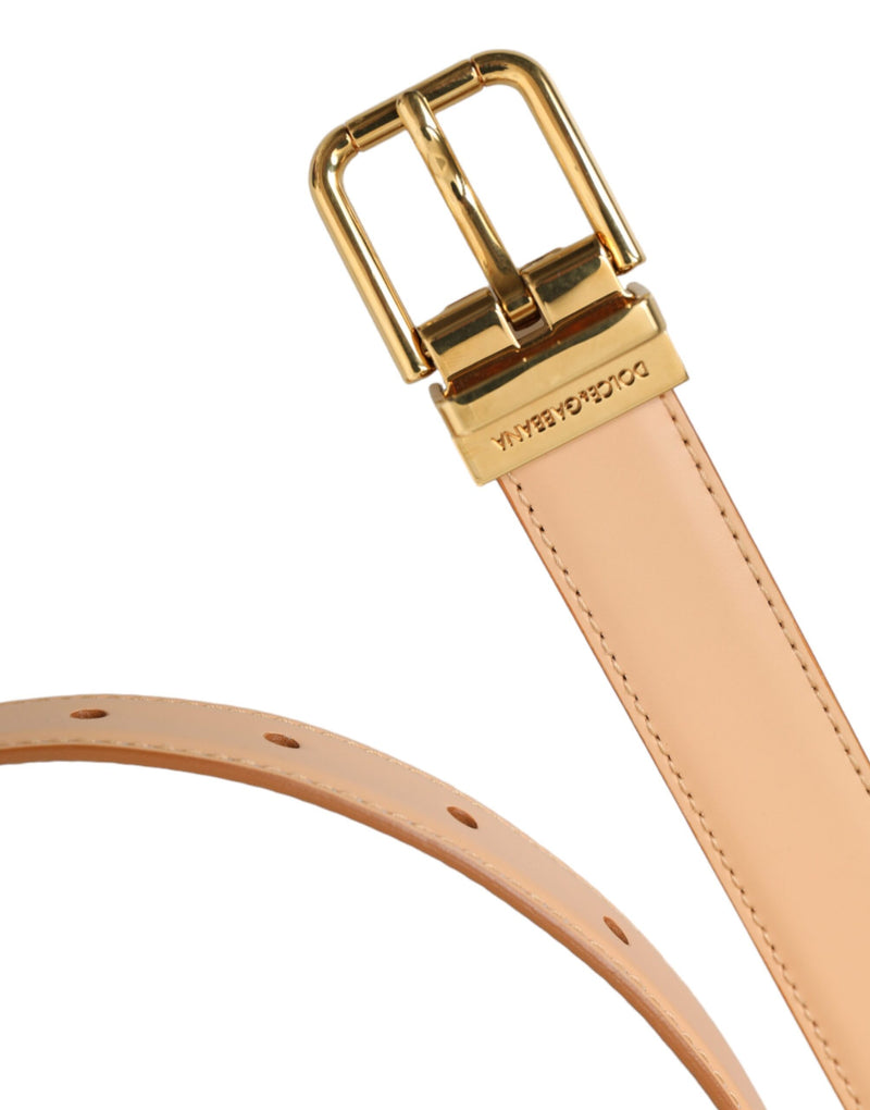 Dolce & Gabbana Beige Leather Calfskin Gold Metal Buckle Belt Glam Steals