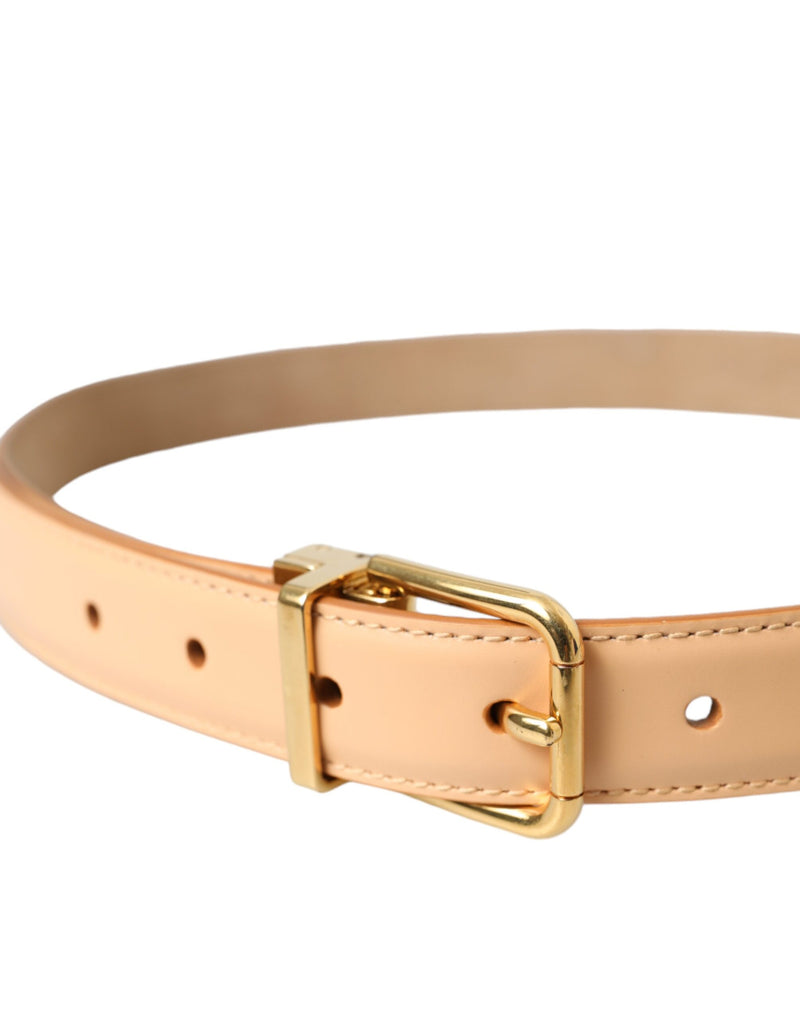 Dolce & Gabbana Beige Leather Calfskin Gold Metal Buckle Belt Glam Steals