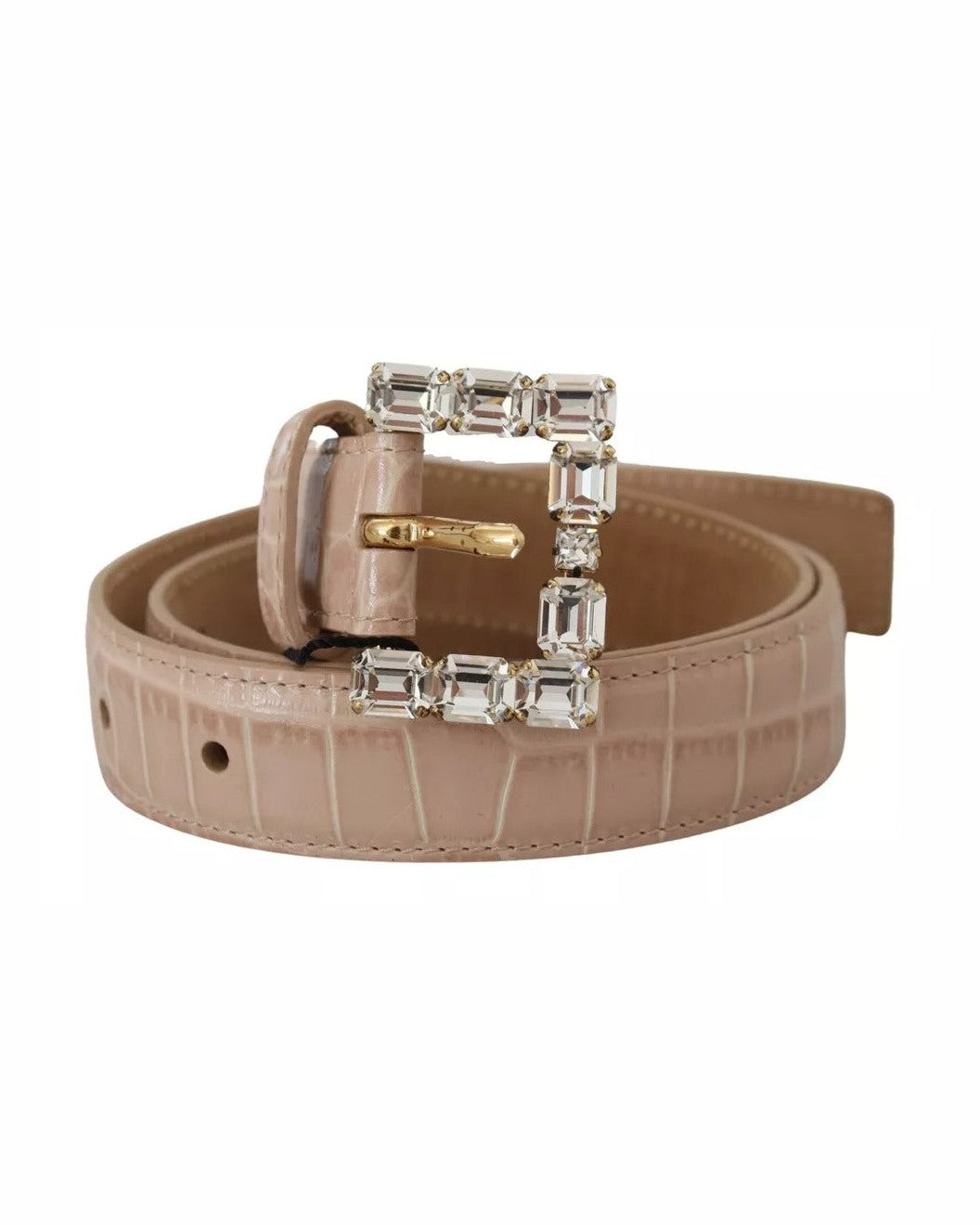 Dolce & Gabbana Beige Leather Crystal Buckle Belt Glam Steals