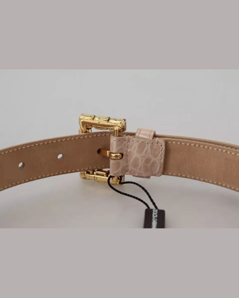 Dolce & Gabbana Beige Leather Crystal Buckle Belt Belts