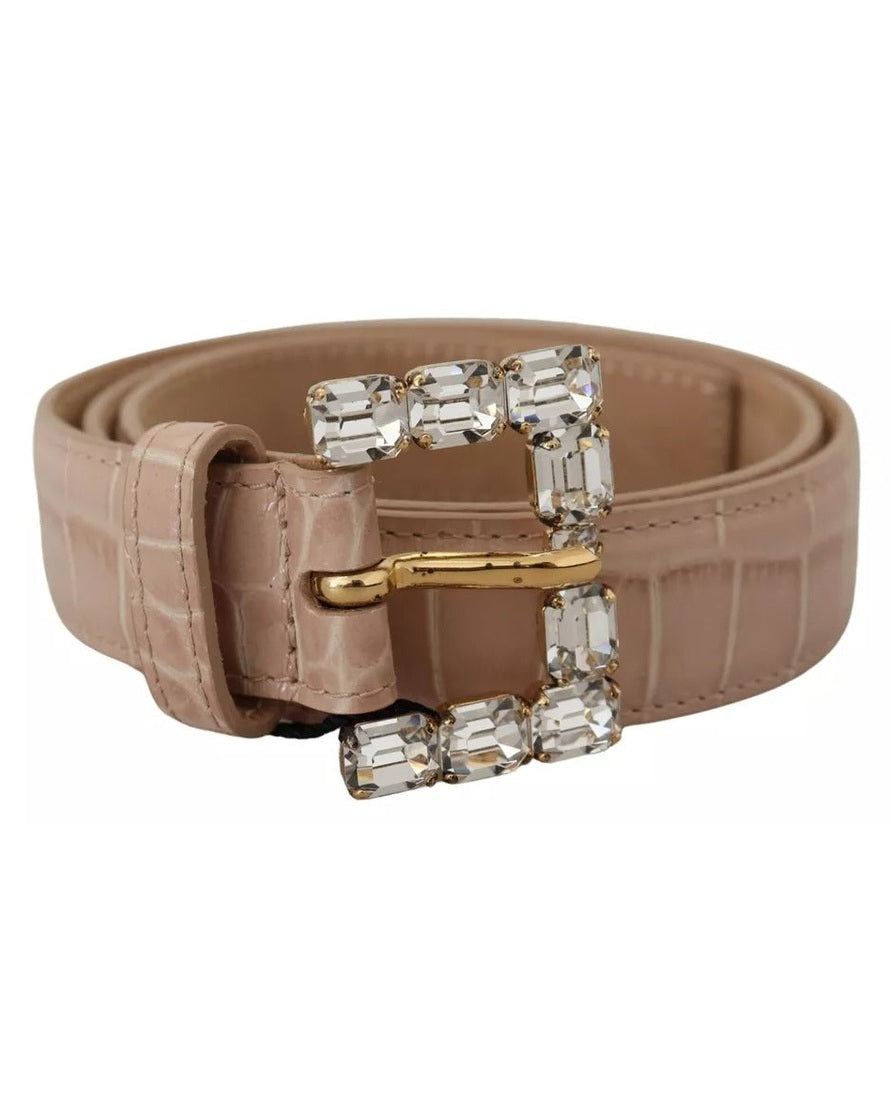 Dolce & Gabbana Beige Leather Crystal Buckle Belt Belts