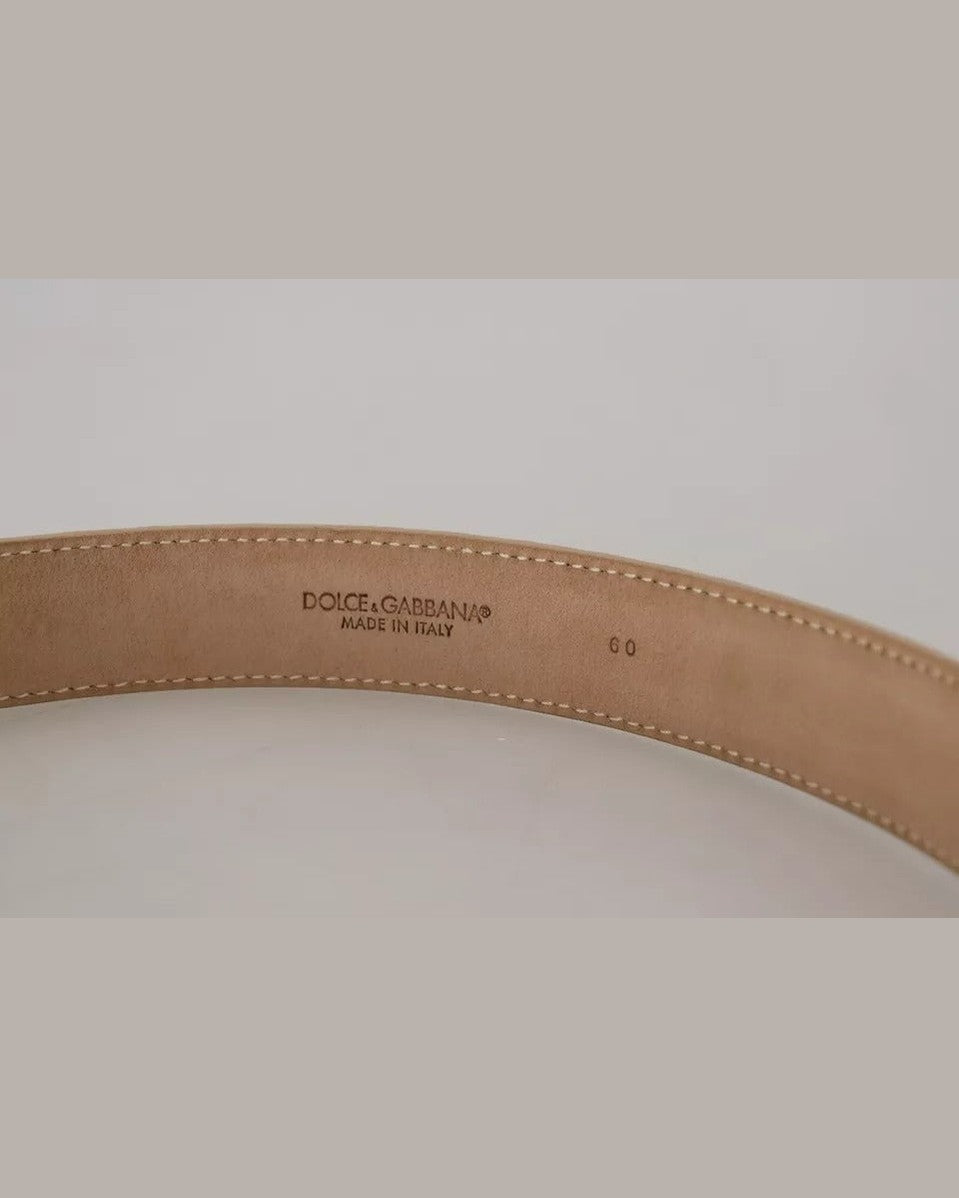 Dolce & Gabbana Beige Leather Crystal Buckle Belt Belts